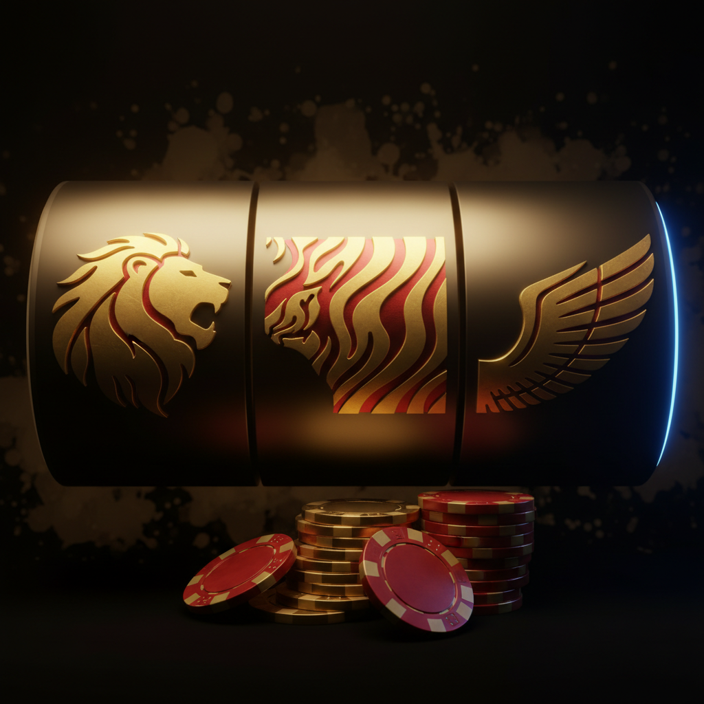 Stylized gold and red animal icon slot reel