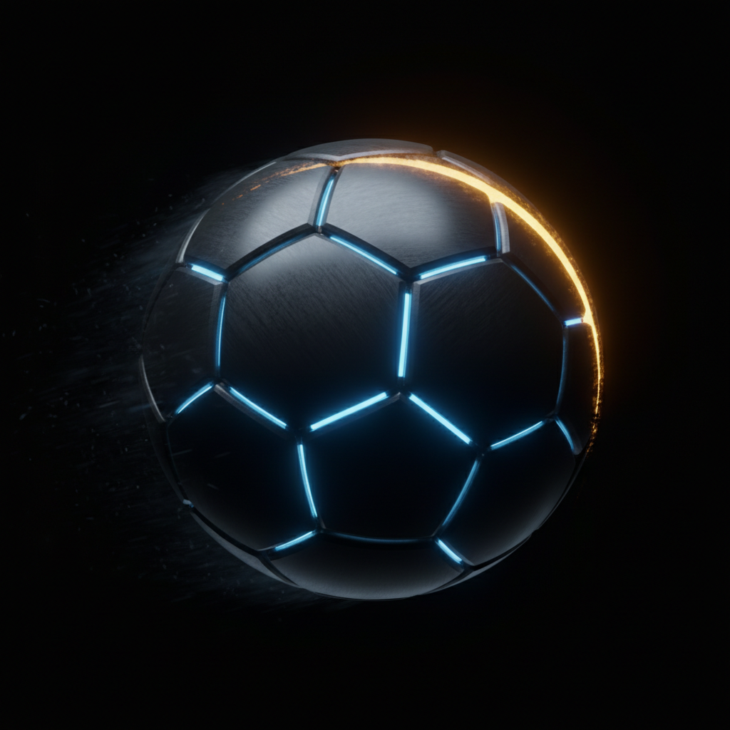Matte-metallic football with cool blue rim lighting
