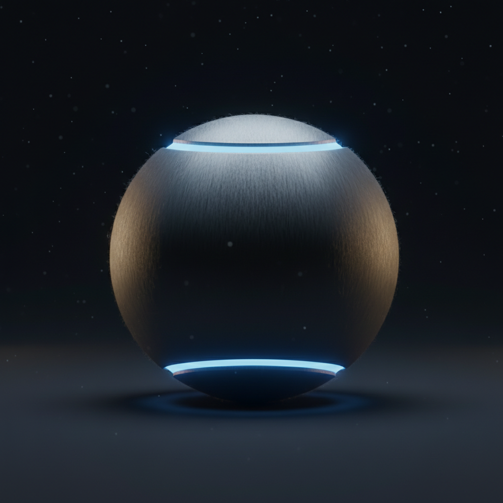 Matte-metallic tennis ball with blue rim lighting